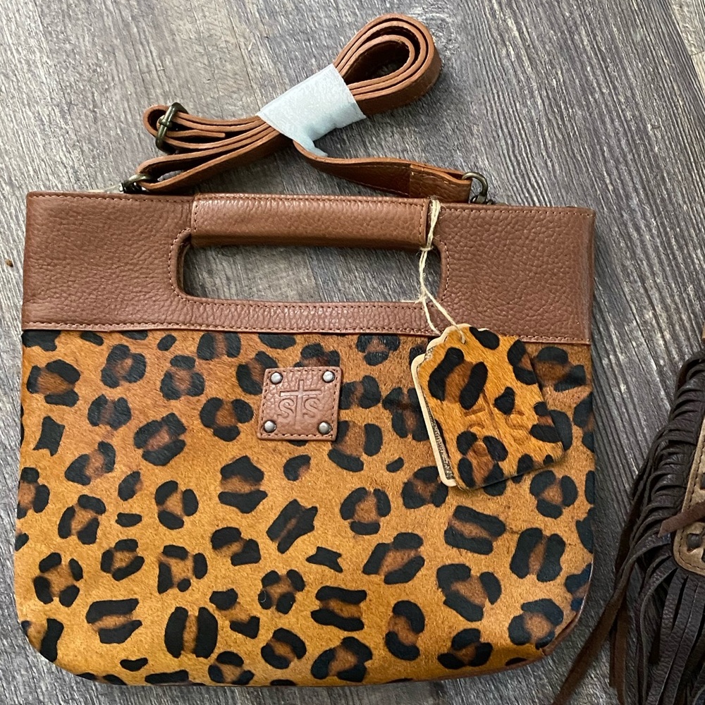 Sts ranchwear leopard hide flat rock tote clutch